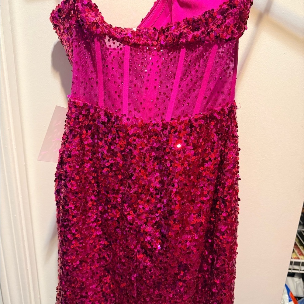Sparkling Pink Strapless Sequin Dress - Picture 3 of 5